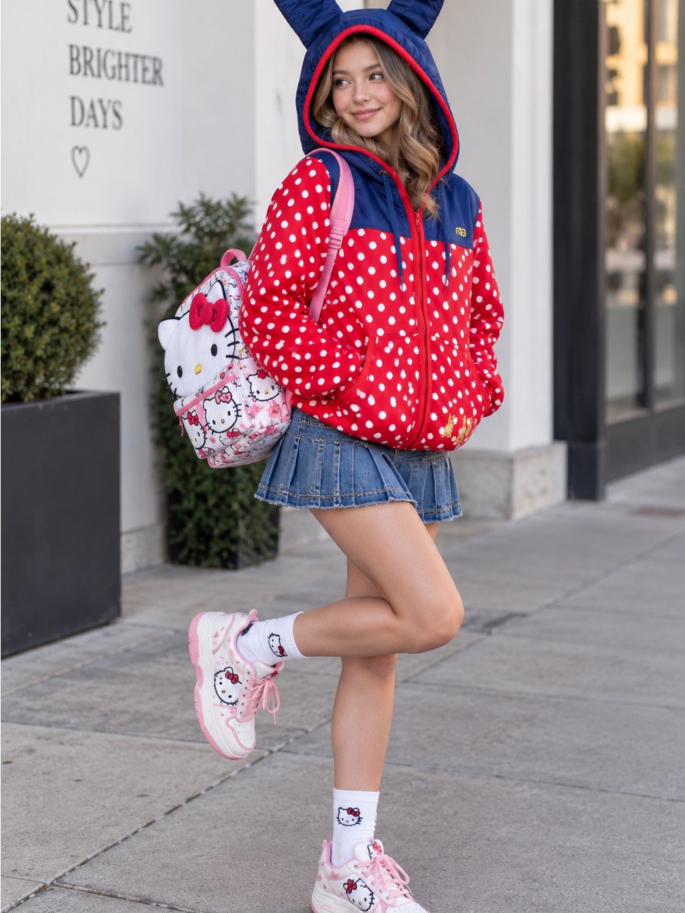 Rare mercibeaucoup +Hello Kitty Collab 2010 Bunny Ear Polka Dot Hooded Jacket 40